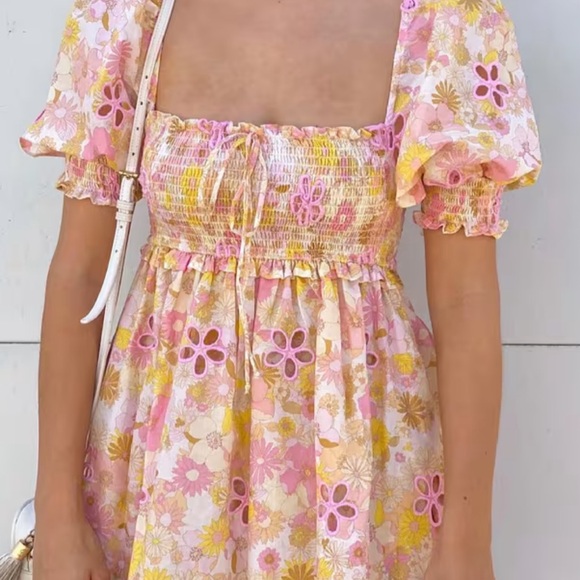 For Love And Lemons Dresses & Skirts - For Love And Lemons Pink and Yellow Smocked Dress